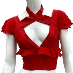 🔥NEW Nasty Gal Cropped Flutter Top in Tango Red - Size Small